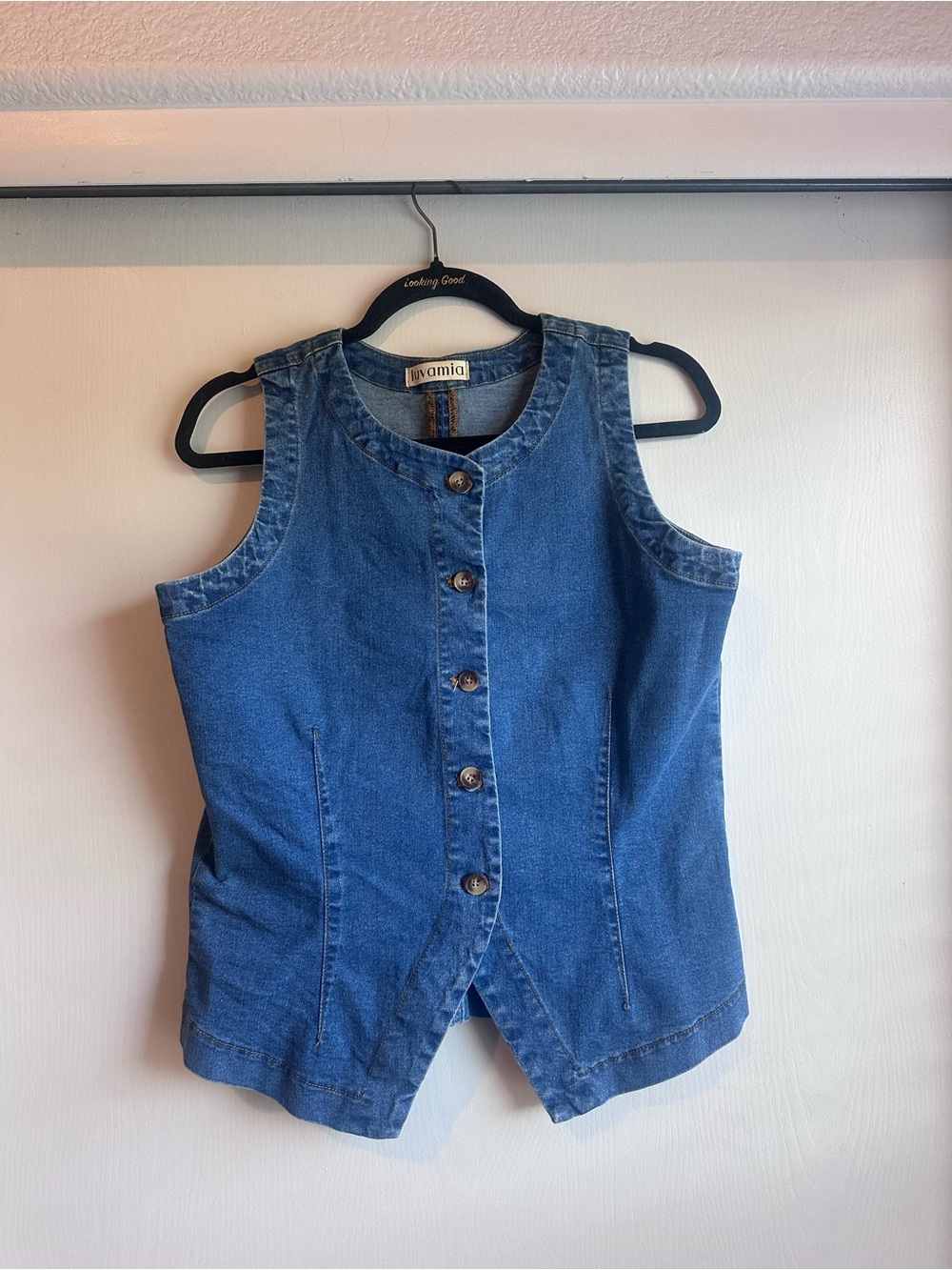 Blue Denim Button-Front Sleeveless Top great quality and condition